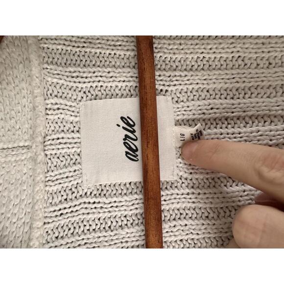 Aerie Cable Knit Button Cardigan Sweater Navy & White Women’s Large Oversized - Picture 7 of 10